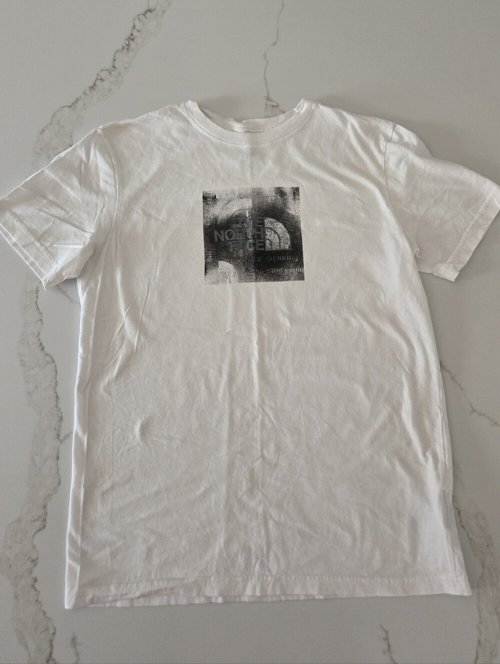 The North Face White Short-Sleeve Tee with Black Logo Square